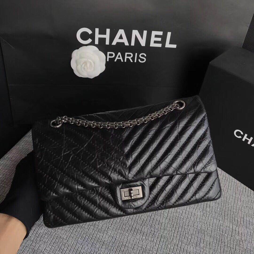 Chanel Flap Original Cowhide Leather 30225 black Silver chain