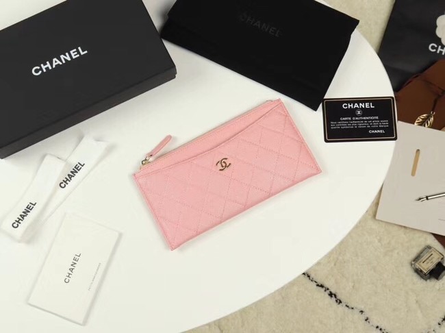 Chanel Calfskin Leather & Gold-Tone Metal A84107 light pink