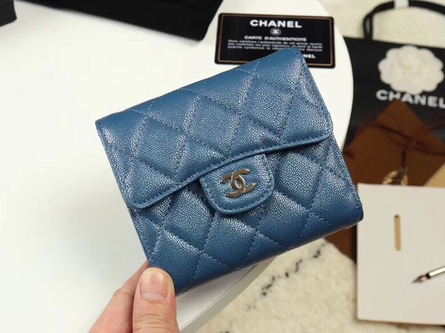 Chanel Calfskin Leather wallet & Gold-Tone Metal A82288 blue