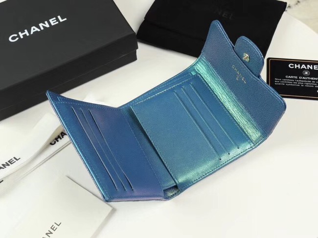 Chanel Calfskin Leather wallet & Gold-Tone Metal A82288 blue
