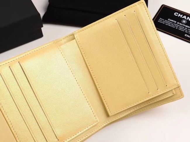 Chanel Calfskin Leather wallet & Gold-Tone Metal A82288 yellow