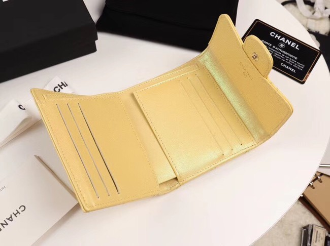 Chanel Calfskin Leather wallet & Gold-Tone Metal A82288 yellow