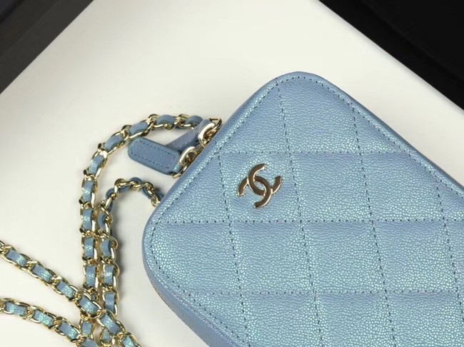 Chanel Grained Calfskin & Gold-Tone Metal A70655 sky blue