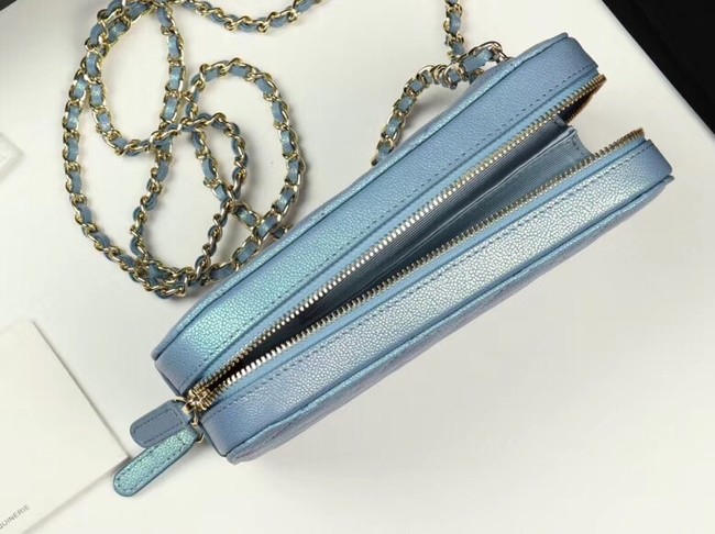 Chanel Grained Calfskin & Gold-Tone Metal A70655 sky blue
