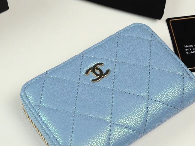 Chanel classic card holder Grained Calfskin & Gold-Tone Metal A69271 Blue