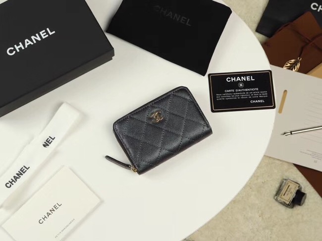 Chanel classic card holder Grained Calfskin & Gold-Tone Metal A69271 black