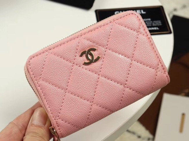 Chanel classic card holder Grained Calfskin & Gold-Tone Metal A69271 pink