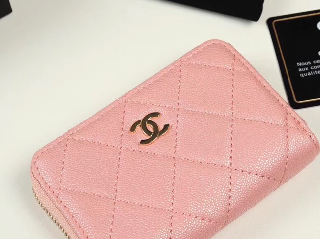 Chanel classic card holder Grained Calfskin & Gold-Tone Metal A69271 pink