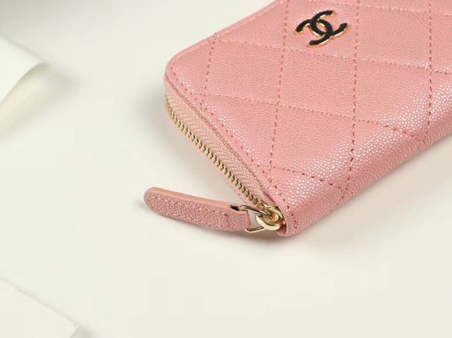 Chanel classic card holder Grained Calfskin & Gold-Tone Metal A69271 pink