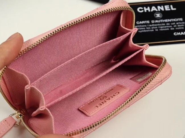 Chanel classic card holder Grained Calfskin & Gold-Tone Metal A69271 pink