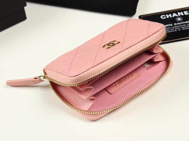 Chanel classic card holder Grained Calfskin & Gold-Tone Metal A69271 pink