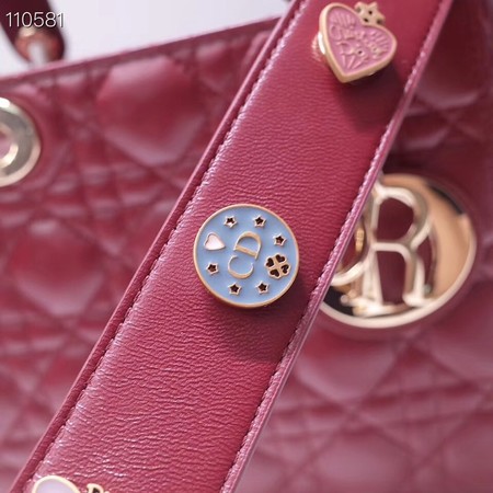 Dior lucky badges Original sheepskin Tote Bag A88035 burgundy