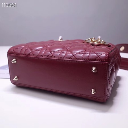 Dior lucky badges Original sheepskin Tote Bag A88035 burgundy