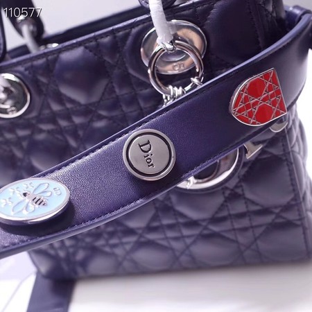 Dior lucky badges Original sheepskin Tote Bag A88035 dark blue