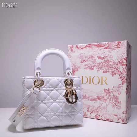 Dior lucky badges Original sheepskin Tote Bag A88035 white