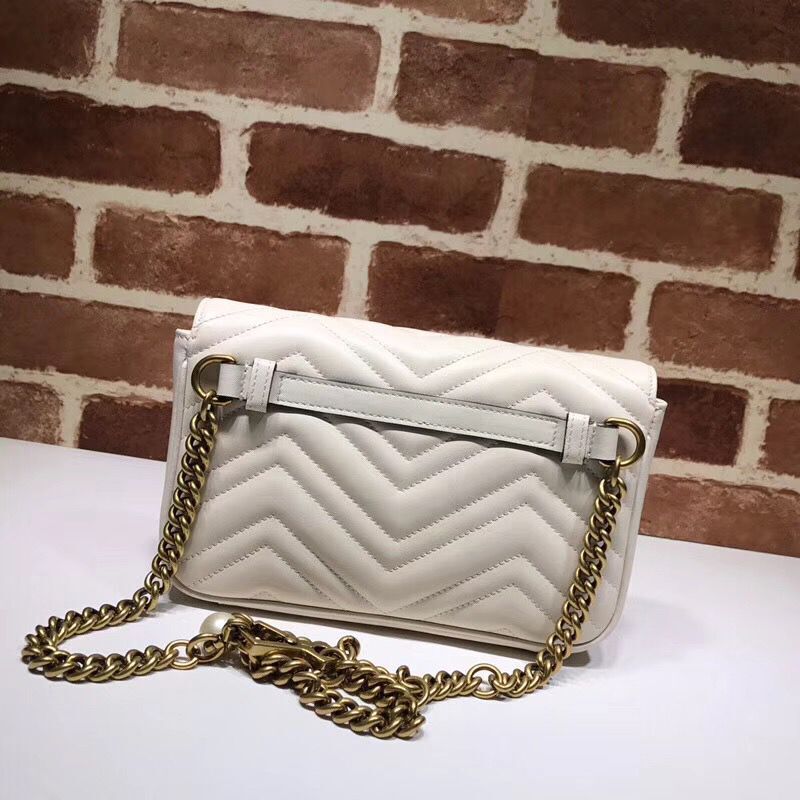 Gucci Pearl GG Marmont Small Matelasse Original Leather Shoulder Bag 443497 White