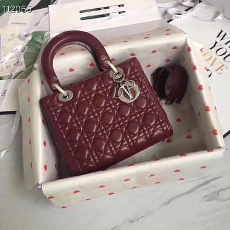 LADY DIOR LAMBSKIN BAG CAL44550 burgundy&silver-tone metal