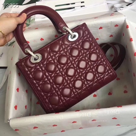 LADY DIOR LAMBSKIN BAG CAL44550 burgundy&silver-tone metal