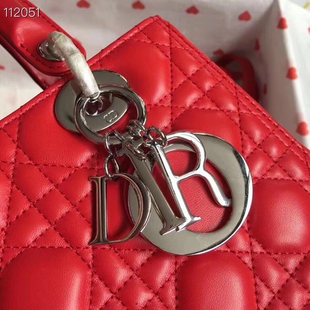 LADY DIOR LAMBSKIN BAG CAL44550 red&silver-tone metal