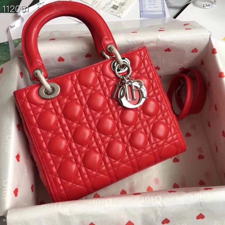 LADY DIOR LAMBSKIN BAG CAL44550 red&silver-tone metal