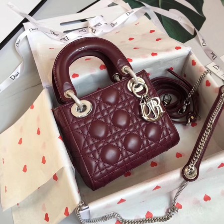 MINI LADY DIOR SATIN BAG M0505O burgundy