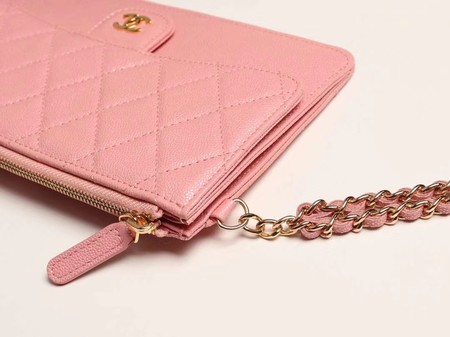 Chanel classic pouch with handle Lambskin & Gold-Tone Metal AP0364 pink