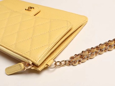 Chanel classic pouch with handle Lambskin & Gold-Tone Metal AP0364 yellow