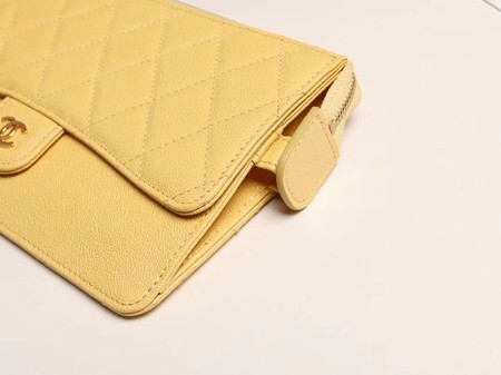 Chanel classic pouch with handle Lambskin & Gold-Tone Metal AP0364 yellow