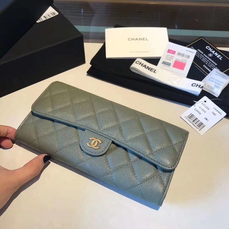 Chanel long flap wallet A80759 green