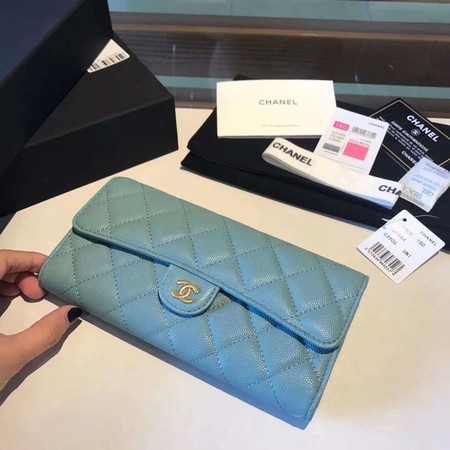 Chanel long flap wallet A80759 sky blue