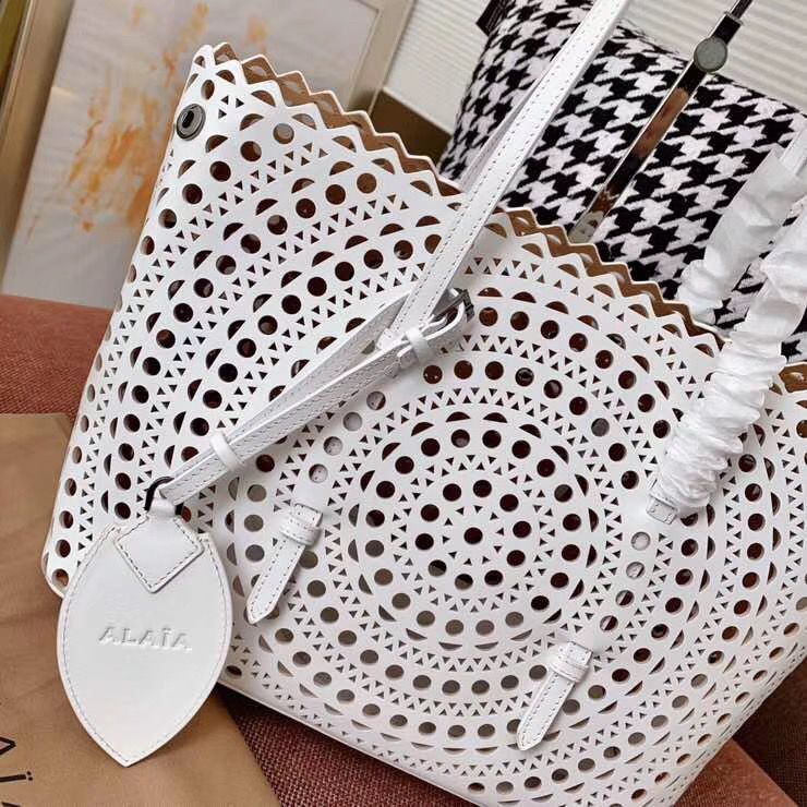 Alaia Openwork Original Leather Tote Bag A3658 White