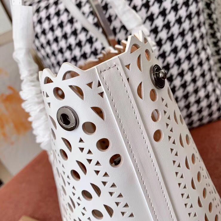 Alaia Openwork Original Leather Tote Bag A3658 White