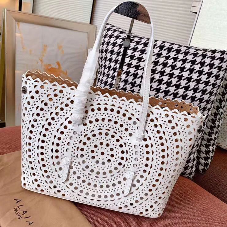 Alaia Openwork Original Leather Tote Bag A3658 White