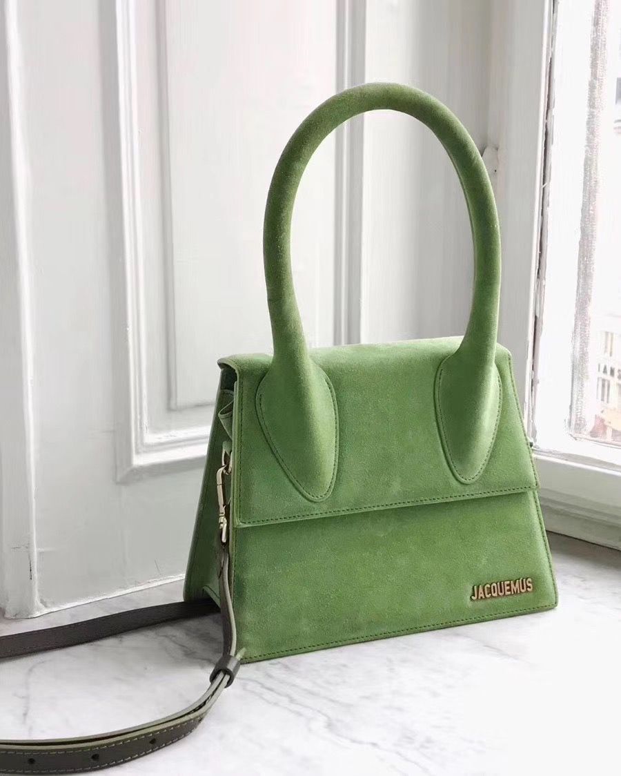 Jacquemus Original Velvet Leather Top Handle Bag J76235 Green