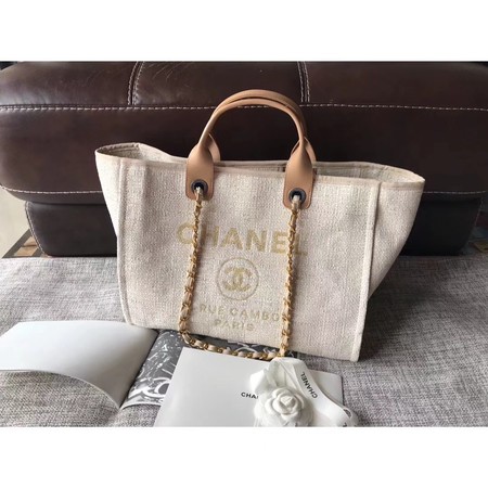 Chanel Canvas Original Leather Shoulder Shopping Bag A2369 creamy