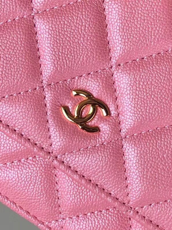 Chanel classic wallet on chain Grained Calfskin & gold-Tone Metal 33814 Pearlescent Pink