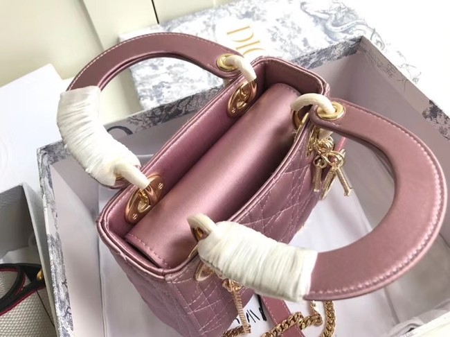 MINI LADY DIOR SATIN BAG M424 Pink Purple