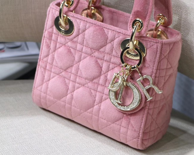 MINI LADY DIOR Velvet BAG M424 Pink