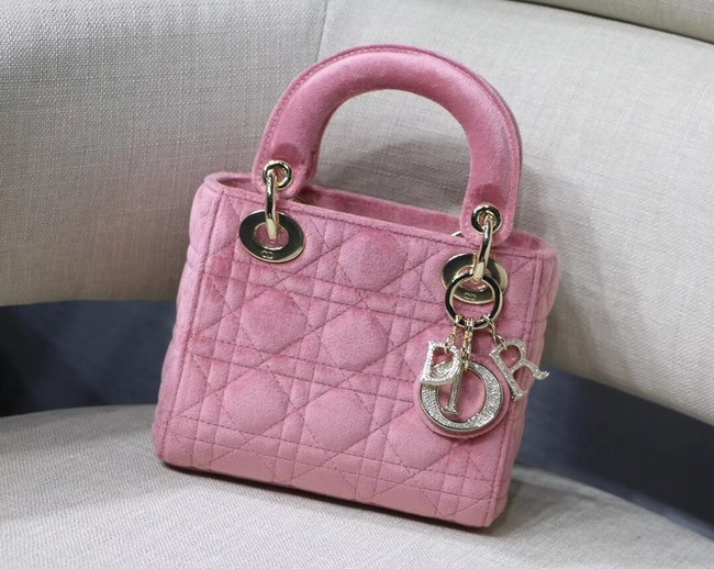 MINI LADY DIOR Velvet BAG M424 Pink