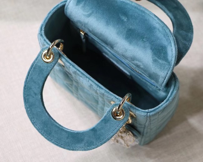 MINI LADY DIOR Velvet BAG M424 light blue