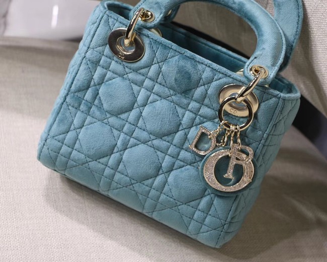 MINI LADY DIOR Velvet BAG M424 light blue