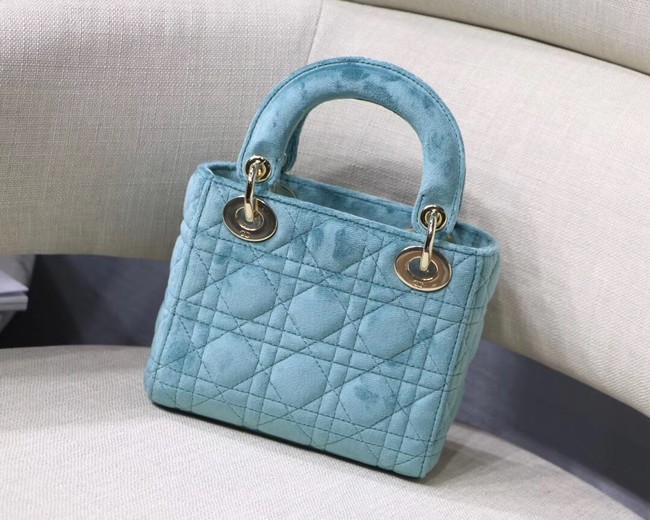 MINI LADY DIOR Velvet BAG M424 light blue