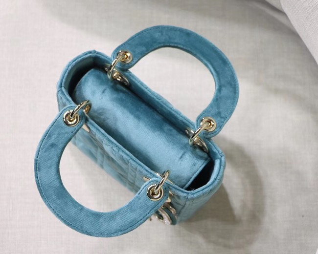 MINI LADY DIOR Velvet BAG M424 light blue