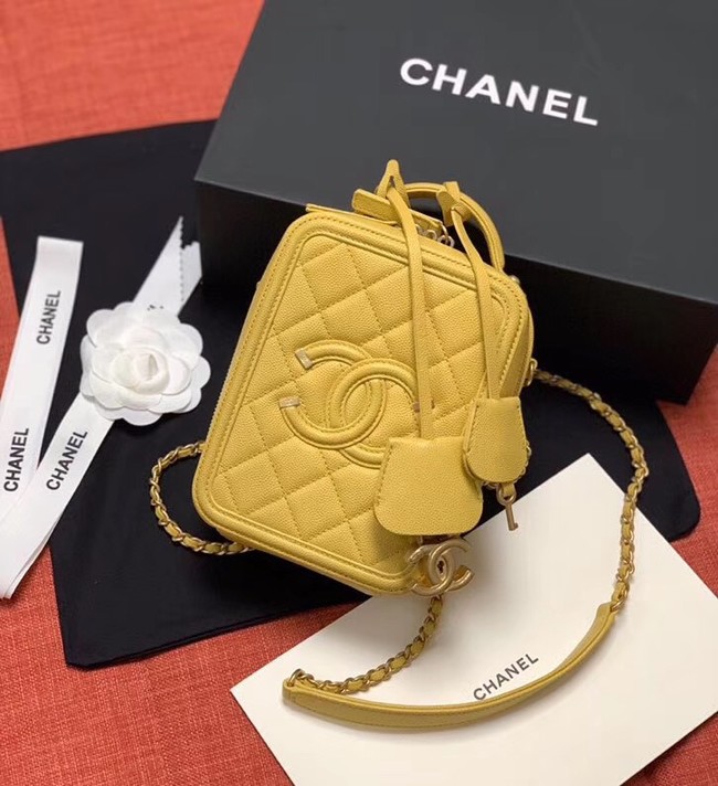 Chanel vanity case  Grained Calfskin & Gold-Tone Metal AS0988 yellow