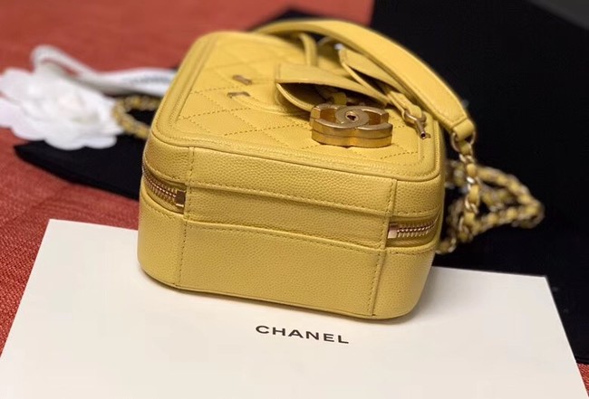 Chanel vanity case  Grained Calfskin & Gold-Tone Metal AS0988 yellow
