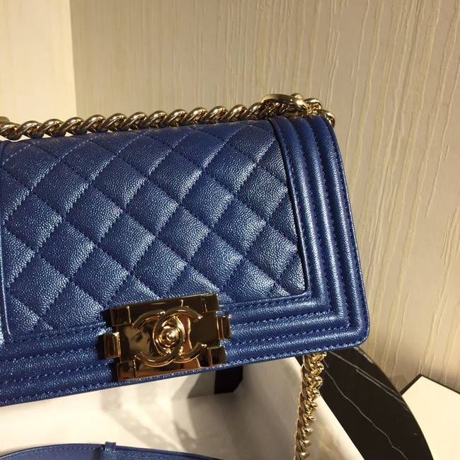 Boy Chanel Flap Shoulder Bag Original Leather Blue A67085 Gold