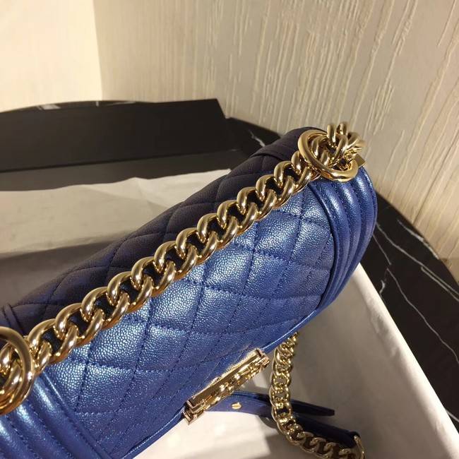 Boy Chanel Flap Shoulder Bag Original Leather Blue A67085 Gold