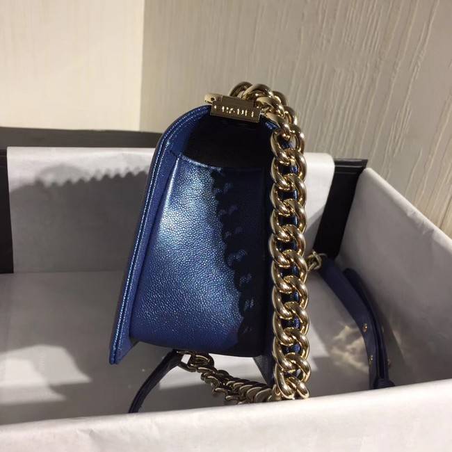 Boy Chanel Flap Shoulder Bag Original Leather Blue A67085 Gold