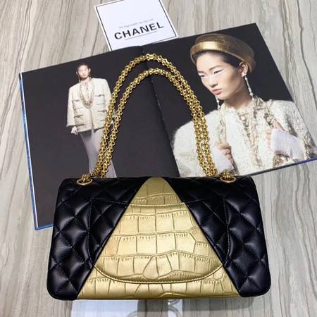Chanel Flap Shoulder Bag Original Leather Black&Gold A1112 Gold