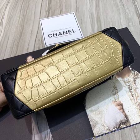 Chanel Flap Shoulder Bag Original Leather Black&Gold A1112 Gold